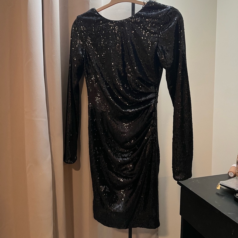 Dress the Population Long Sleeve Low Back mini dress